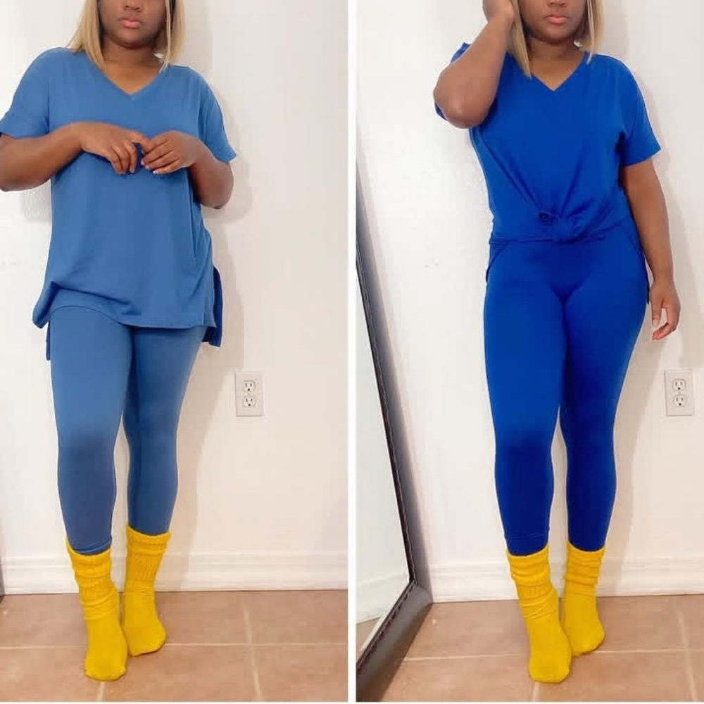 Lite blue and dark blue leggings set